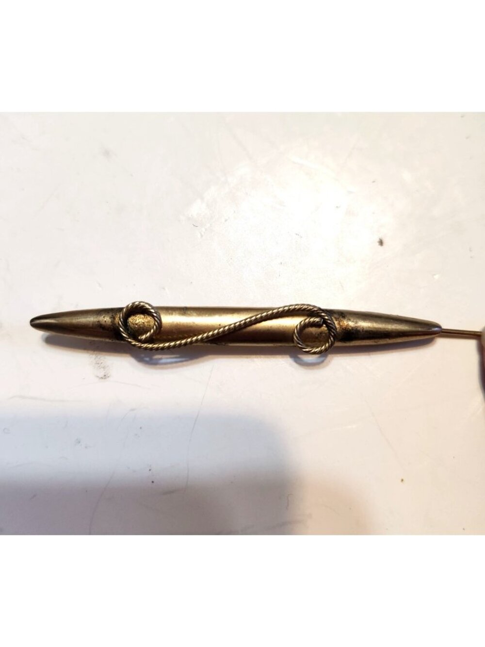 Vintage Gold Tone Bar Pin Brooch With Twisted Rope Design 3 Inches Long